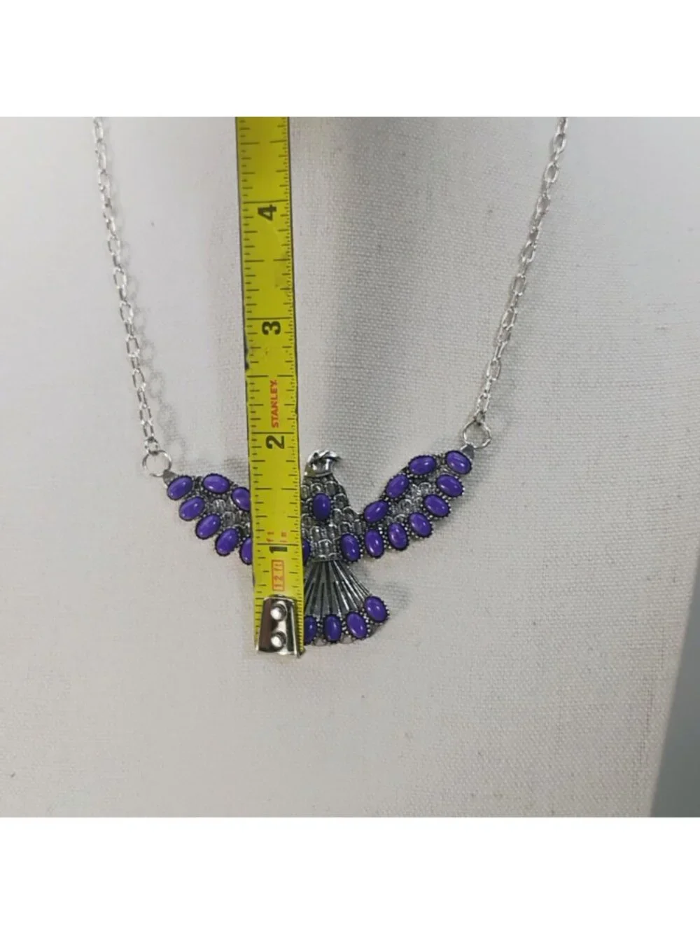 Artisan Signed Silver Purple Charoite Eagle Thunderbird Pendant Necklace